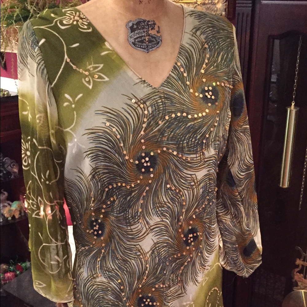 BEAUTIFUL PEACOCK PRINT mini-dress